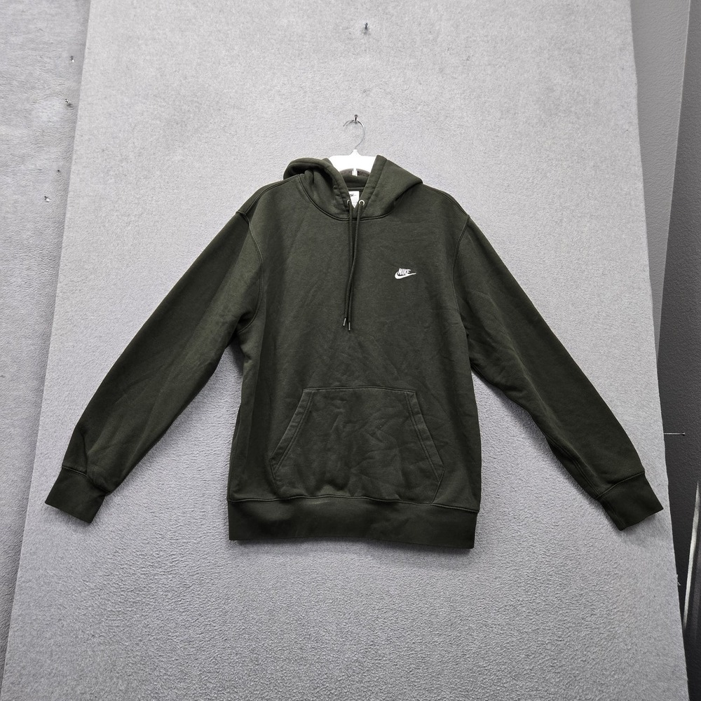 Nike Men Hoodie M Green Embroidered Fleece Swoosh Logo Activewear Drawstring